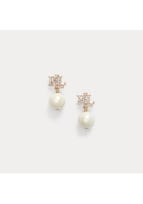 Pave Logo Faux-Pearl Drop Earrings