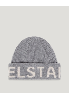 Belstaff Branded Hat Unisex's Lambswool Grey Melange / Silver Birch Size One Size