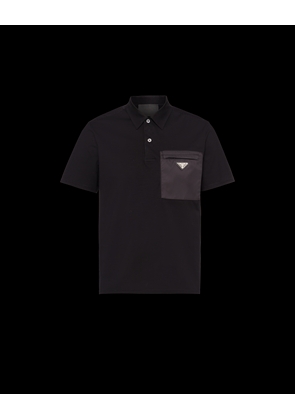 Stretch cotton polo shirt with Re-Nylon details