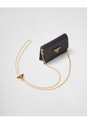 Saffiano leather card holder with shoulder strap