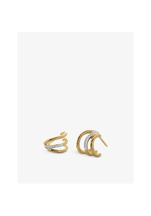Womens Monica Vinader Riva Wave 18ct Yellow Gold-Plated Vermeil Sterling-Silver and 0.05ct Pavé Diamond Huggie Earrings
