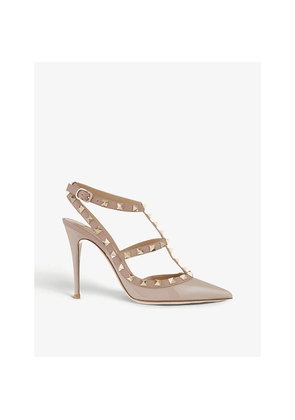 Womens Valentino Garavani So Noir Rockstud Patent-Leather Heeled Sandals