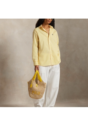Polo Play Raffia-Leather Logo Tote