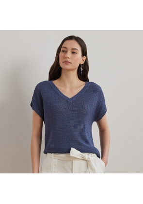 Petite - Linen-Blend Short-Sleeve V-Neck Jumper