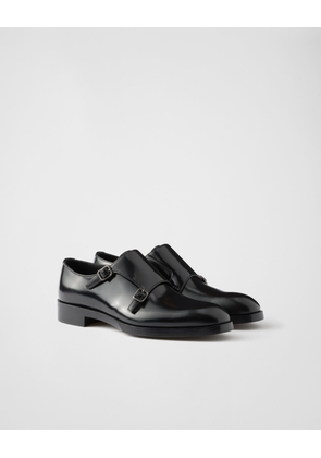 Brushed leather double monk strap shoes