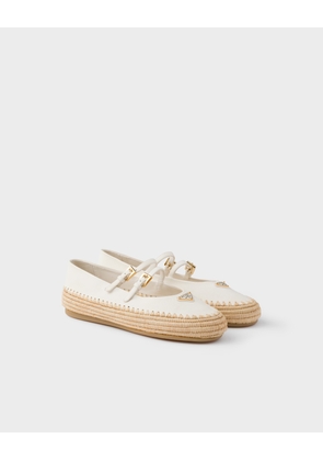 Nappa leather and raffia ballerinas