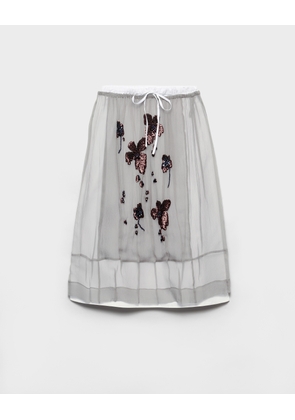 Embroidered chiffon midi-skirt