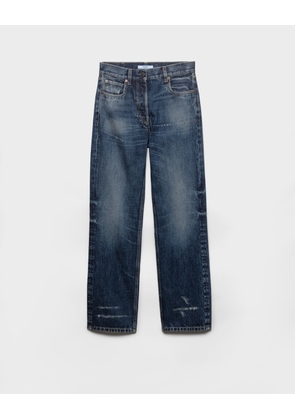 Straight-leg washed denim jeans