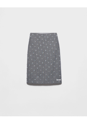 Embellished pinstripe wool midi-skirt