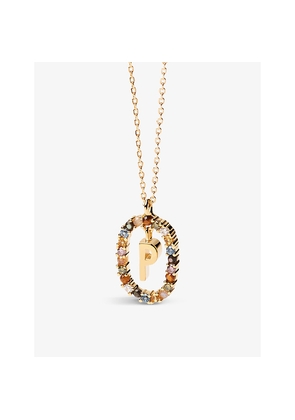 Womens PDPAOLA Initial P 18ct Yellow Gold-Plated Sterling-Silver and Semi-Precious Stones Pendant Necklace