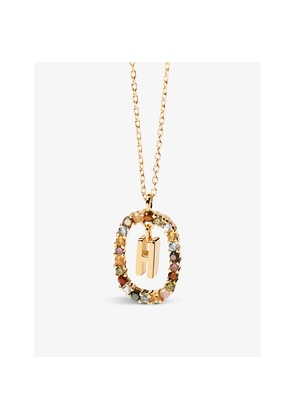 Womens PDPAOLA Initial H 18ct Yellow Gold-Plated Sterling-Silver and Semi-Precious Stones Pendant Necklace