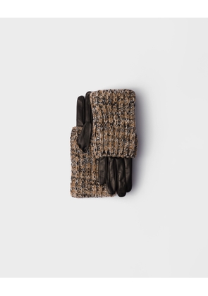 Nappa leather and mélange knit gloves