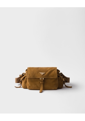 Prada Explore medium suede shoulder bag with flap