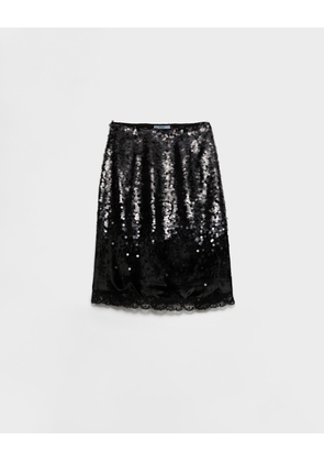 Embroidered velvet midi-skirt