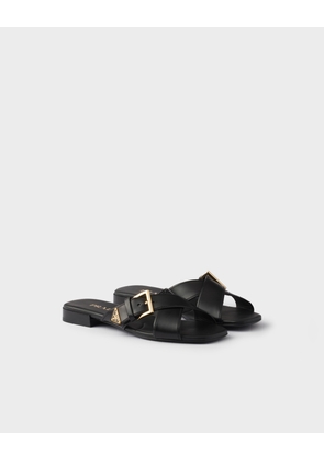 Leather crisscross slides with buckle