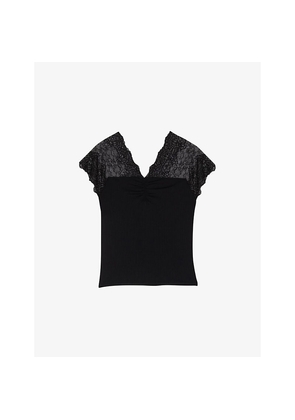Womens Maje Liliona Lace-Panel Stretch-Woven Top