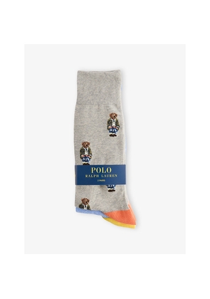 Mens Polo Ralph Lauren Bear-Embroidered Pack Of Two Stretch-Cotton Blend Socks