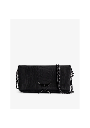 Womens Zadig&Voltaire Rock Python-Embossed Wing-Embellished Leather Clutch