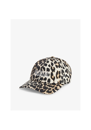 Womens Ganni Logo-Embroidered Animal-Print Cotton Cap