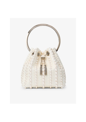 Womens Jimmy Choo Bon Bon Pearl-Embellished Satin Top-Handle Bag