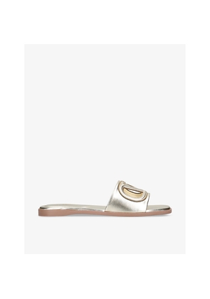 Womens Valentino Garavani Vlogo Cut-Out Leather Slides