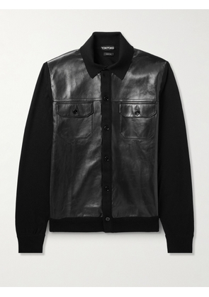 TOM FORD - Slim-Fit Leather-Panelled Wool Jacket - Men - Black - IT 46