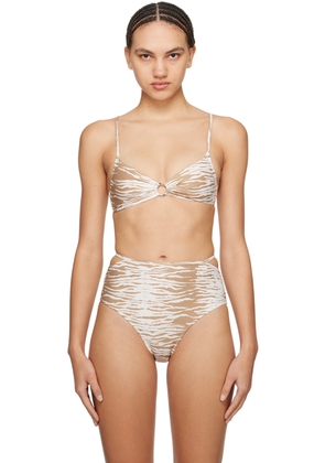 GANNI Beige Printed Bikini Top