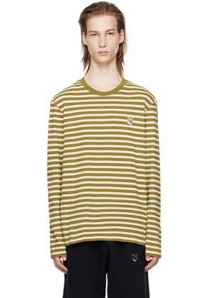 Maison Kitsuné Khaki Bold Fox Head Long Sleeve T-Shirt
