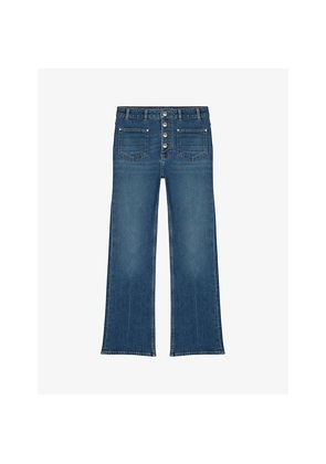 Womens Maje Button-Down High-Rise Flared-Leg Stretch-Denim Jeans