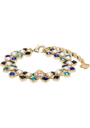Casablanca Gold & Blue Crystal & Faux-Pearl Bracelet