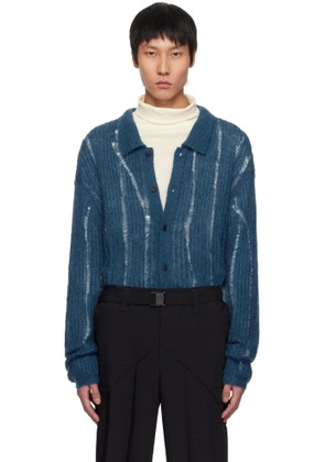 YOKE Blue Silk Kid Mohair Wool Buttoned Cardigan