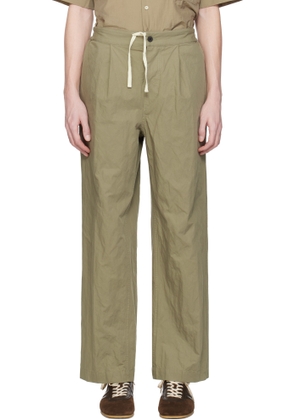 DOCUMENT Khaki Cotton Metal Tucked Trousers