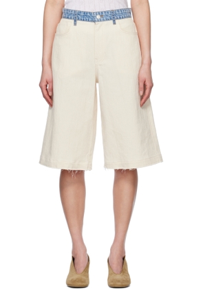 Moschino Jeans Beige & Blue Textured Cotton Hemp Shorts