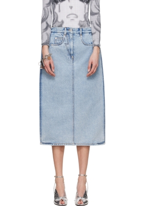 Pushbutton Blue Back Panty Square Denim Midi Skirt