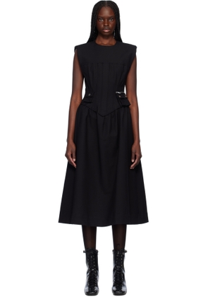 GANNI Black Heavy Cotton Corset Midi Dress