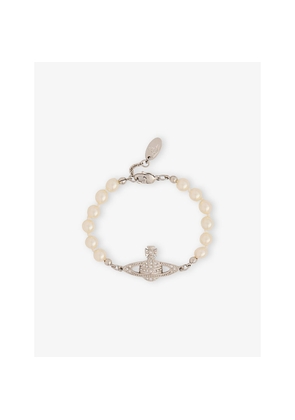 Womens Vivienne Westwood Jewellery Mini Bas Relief Silver-Tone Brass and Glass-Pearl Bracelet