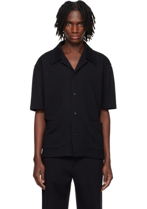 Solid Homme Black Textured Knit Shirt