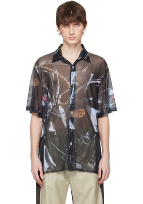 Serapis Blue & Black Sougiades Grid Mesh Shirt