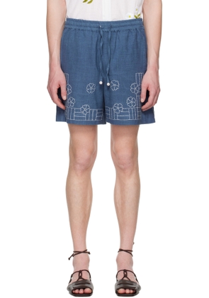 HARAGO Navy Embroidered Floral Shorts