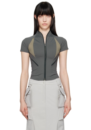 HYEIN SEO Khaki Slashed Zip T-shirt