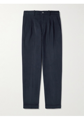 Herno - Slim-Fit Straight-Leg Pleated Stretch Cotton-Velvet Trousers - Men - Blue - IT 46