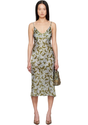 Dries Van Noten Blue & Green Silk Slip Midi Dress