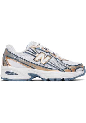 New Balance White & Tan 740 Sneakers