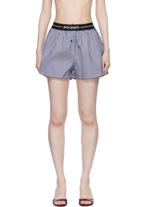 Palm Angels Navy & White Classic Logo Striped Shorts