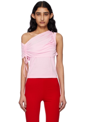Kijun Pink Shirring One Shoulder Top