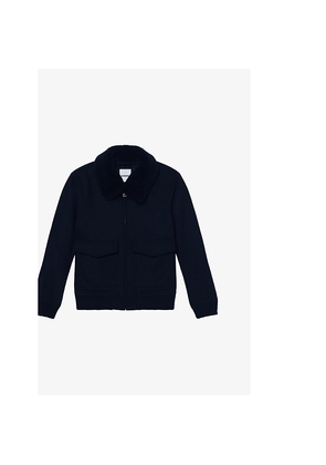 Mens Sandro Fleece-Collar Patch-Pocket Wool-Blend Aviator Jacket