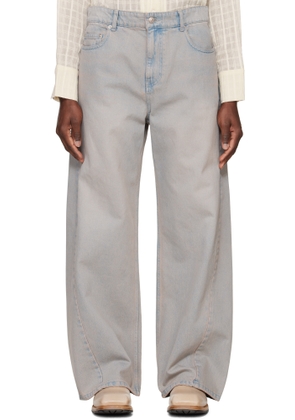 System Beige Twisted Side Seam Denim Jeans