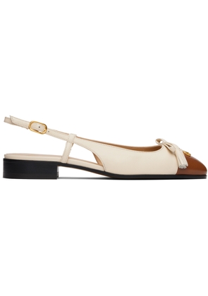 Valentino Garavani Off-White & Brown Valet Du Roi Slingback Ballerina Flats