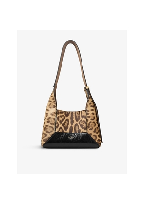 Womens Jimmy Choo Diamond Hobo Leopard Leather Shoulder Bag