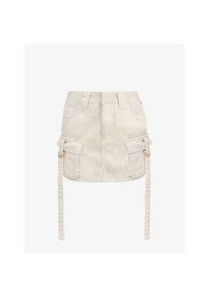 Womens Mistress Rocks Flap-Pocked Faded-Wash Denim-Blend Mini Skirt